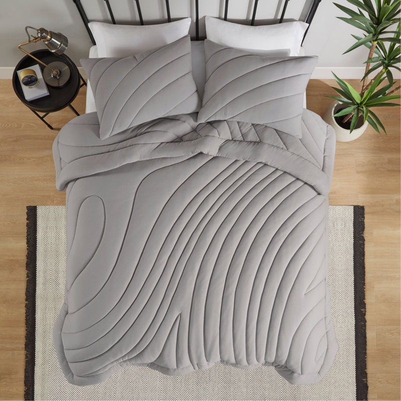 Ensemble d'édredon 3 pièces, Édredon double / grand + 2 taies décoratives sta, Gris