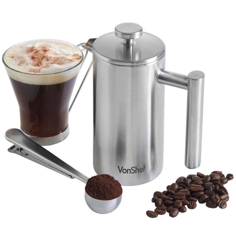 Dropship French Press Cafetiere 2 Cups, Stainless Steel Body Shell Coffee  Maker- Heat Resistant - Stainless Steel Filter Coffee Press For Coffee  Lover (Silver, 350 Ml/600ml)) to Sell Online at a Lower