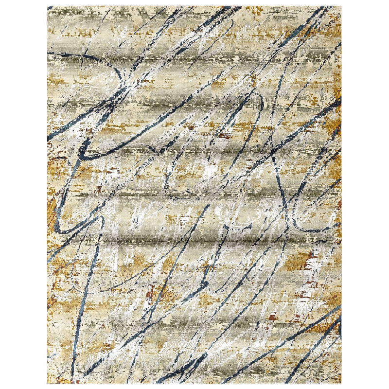 Tapis gris abstrait en laine 8 pi 10 po x 11 pi 10 po