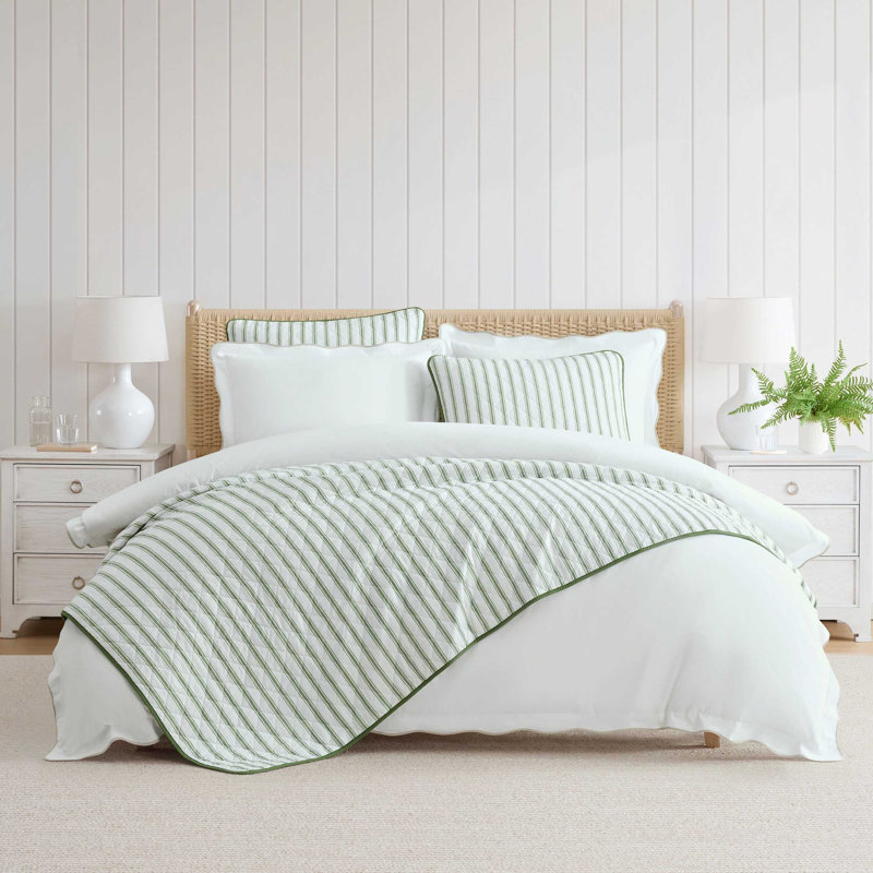 Ensemble de courtepointe réversible en coton Martha Stewart, Courtepointe pour lit simple + 1 taie décorative