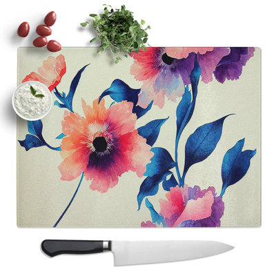 Precious Watercolour Flowers  Glass Chopping Board