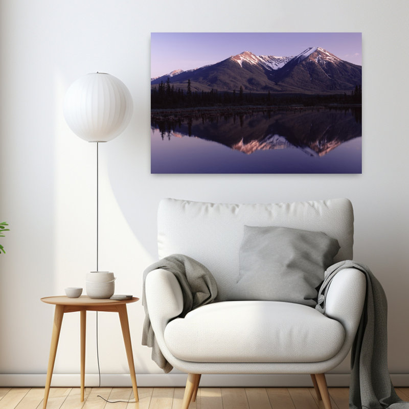 Reflection Of Mountains In Water Banff Alberta Canada Abstract Contemporary Landscape Nature Art, 24" H x 36" W