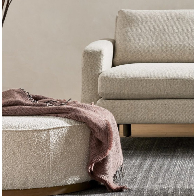 Kensington 36" Round Cocktail Ottoman, Distressed Natural, Knoll Natural Boucle