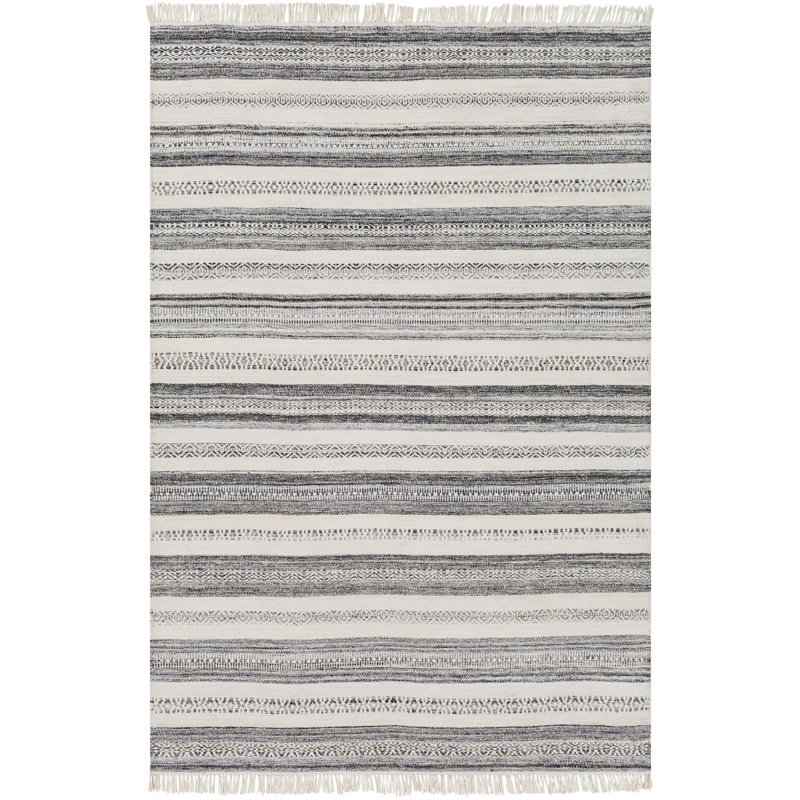 Tapis intérieur / extérieur beige / gris rayé tissé à plat à la main Kayley, Rectangle 8 pi x 10 pi