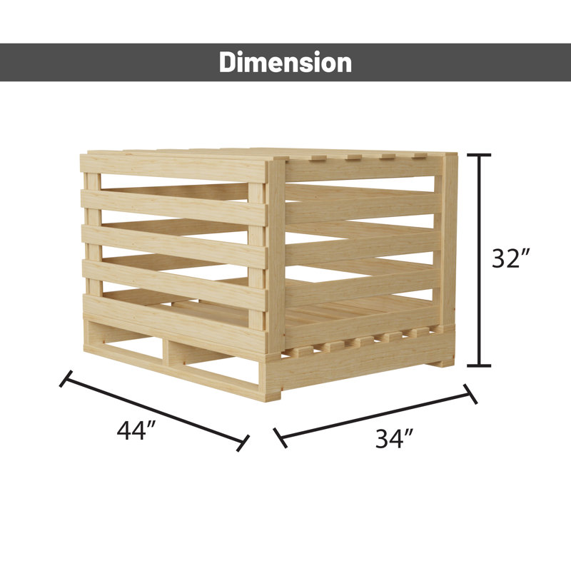 Wooden Stackable Shipping Crate With Slatted Heavy Duty Structure, Easy To Storage & Transport Any Items, 44 X 34 X 32, Beige