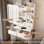 Petit bureau de coiffeuse avec miroir à DEL, prise de courant et tabouret de rangement-228963447