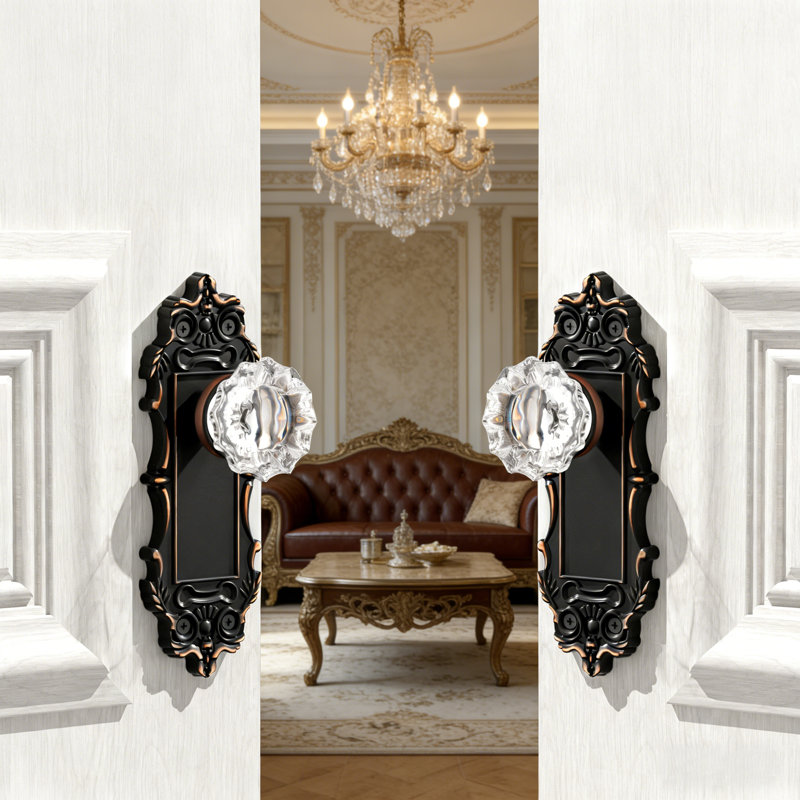 Fausse poignée de porte cristal, Bronze frotté à l'huile, Faux bouton double