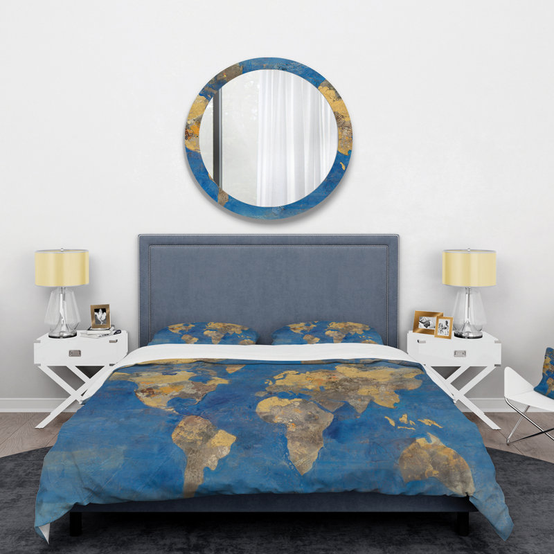 Carte du monde Golden Glam - ensemble de housse de couette traditionnel - microfibre de polyester