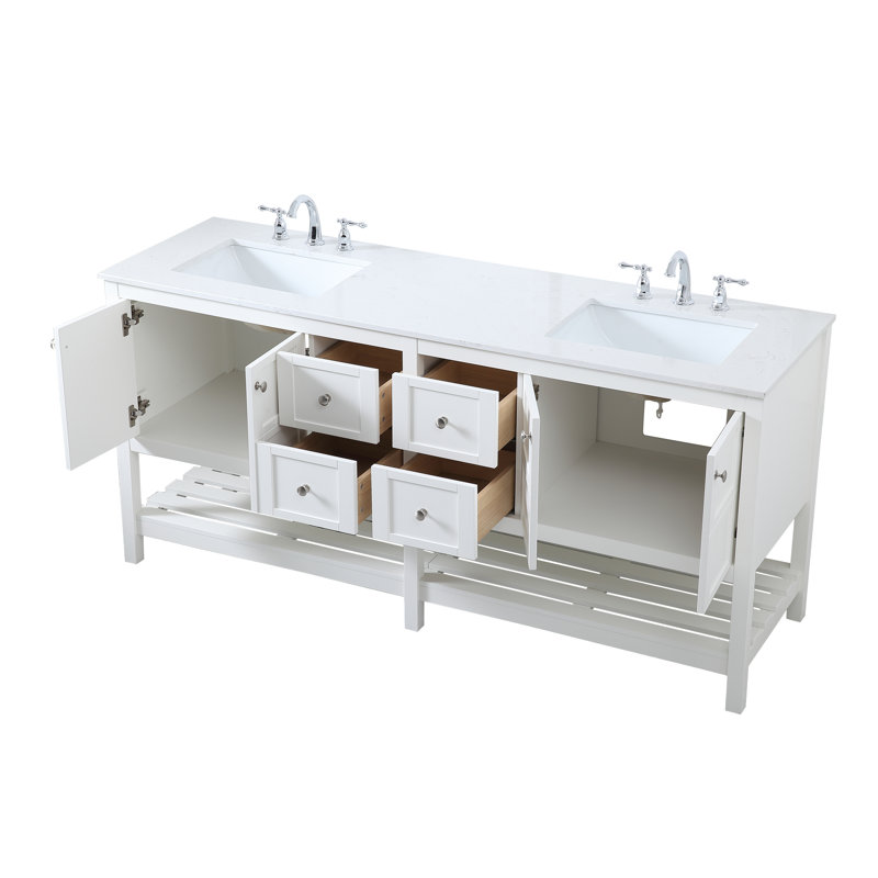 Elena 72'' Double Bathroom Vanity with Engineered Marble Top, White