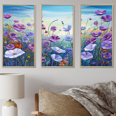 «Purple Morning Glory Flower Field», ensemble d'art sur toile