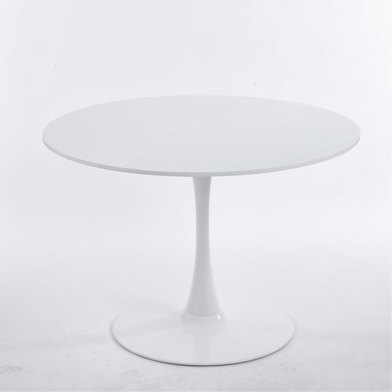 Table de salle à manger 42,1 po de style Mid-Century pour 4 à 6 personnes avec plateau rond en MDF, table de salle à manger à piédestal et table basse de loisirs