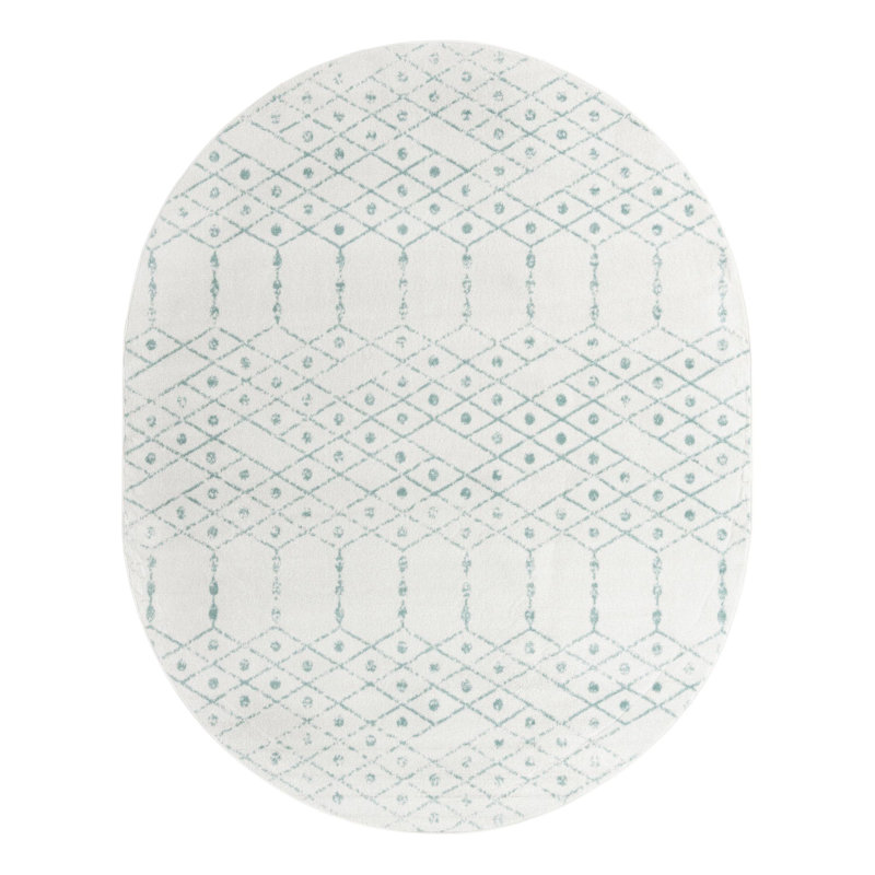 Tapis ivoire à motif géométrique ivoire d'Igon, Ovale 7 pi 10 po x 10 pi