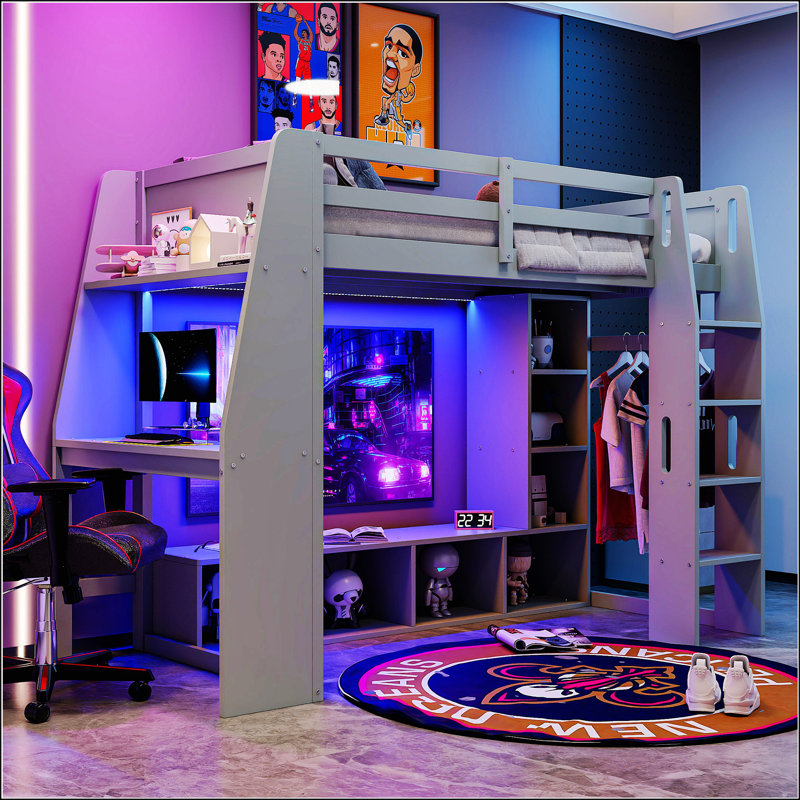 Lit mezzanine simple en bois avec bureau