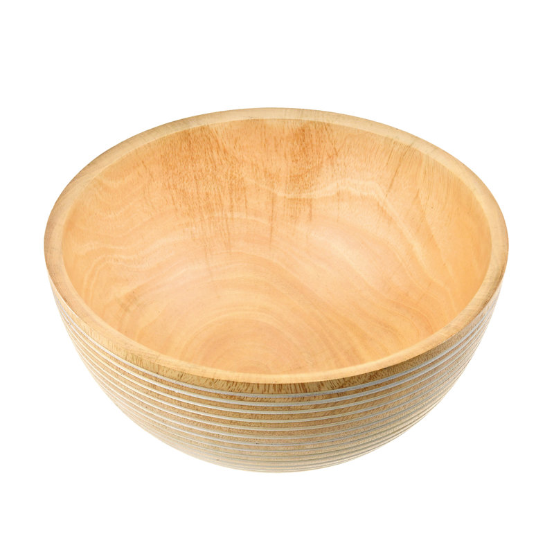Bol de service rayé en bois de manguier naturel brun clair 8 pouces