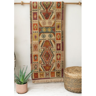Hartsburg Geometric Hand Woven Kilim Indoor / Outdoor Area Rug