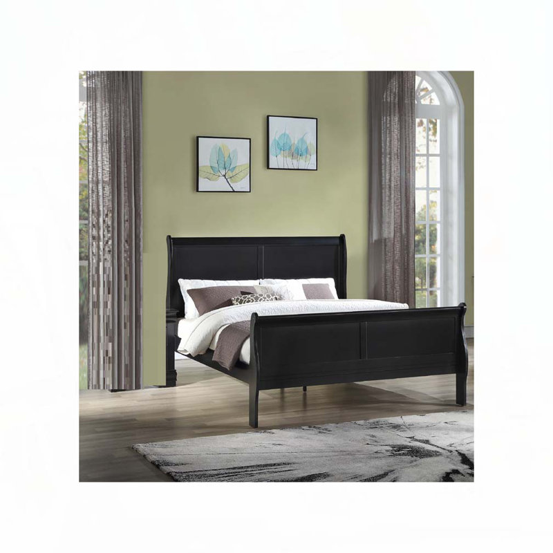 Panneau à lit-bateau en bois massif, Double, Noir, Bois massif