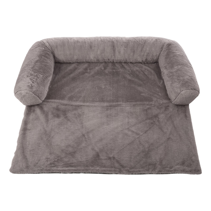 36" Gray Plush Polyester Dog Bed with Bolster