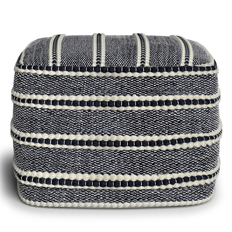 Pouf carré en polyester tissé intérieur / extérieur bleu marine et blanc Corrie