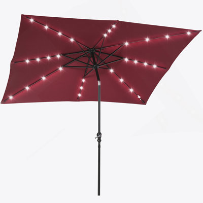 Outsunny 9' X 7' Solar Umbrella, LED Lighted Patio Umbrella For Table Or Base With Tilt & Crank, Outdoor Umbrella For Garden, Deck, Backyard, Pool, Beach