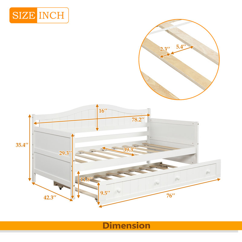Twin Wooden Daybed With Trundle Bed, White