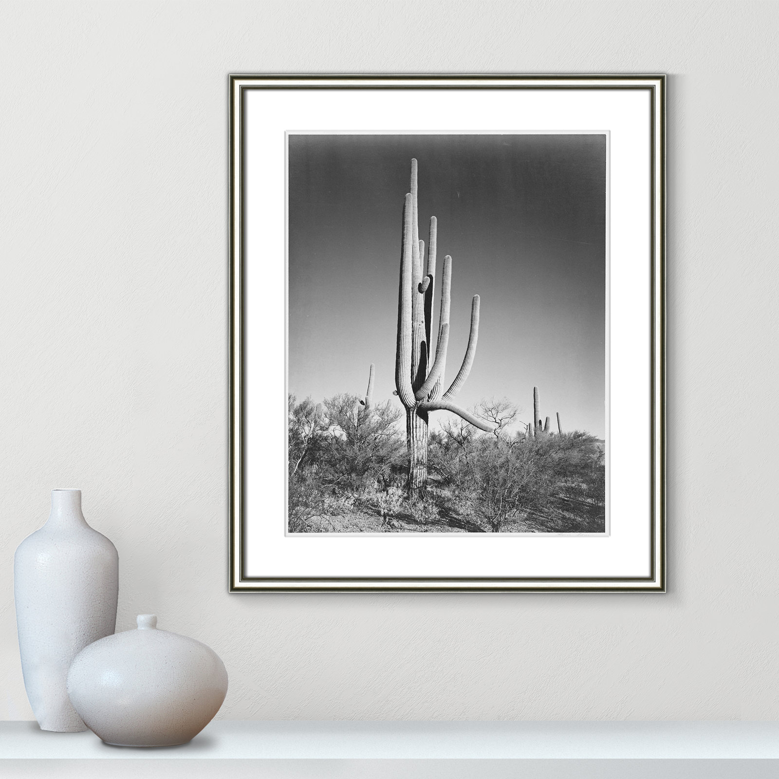 Saguaro National Monument Print by Ansel Adams, 26.75" H x 22.75" W x 0.88" D, Silver