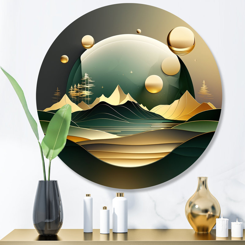 Golden Green Dream Landscape metal Wall Decor, 23" H x 23" W x 1" D