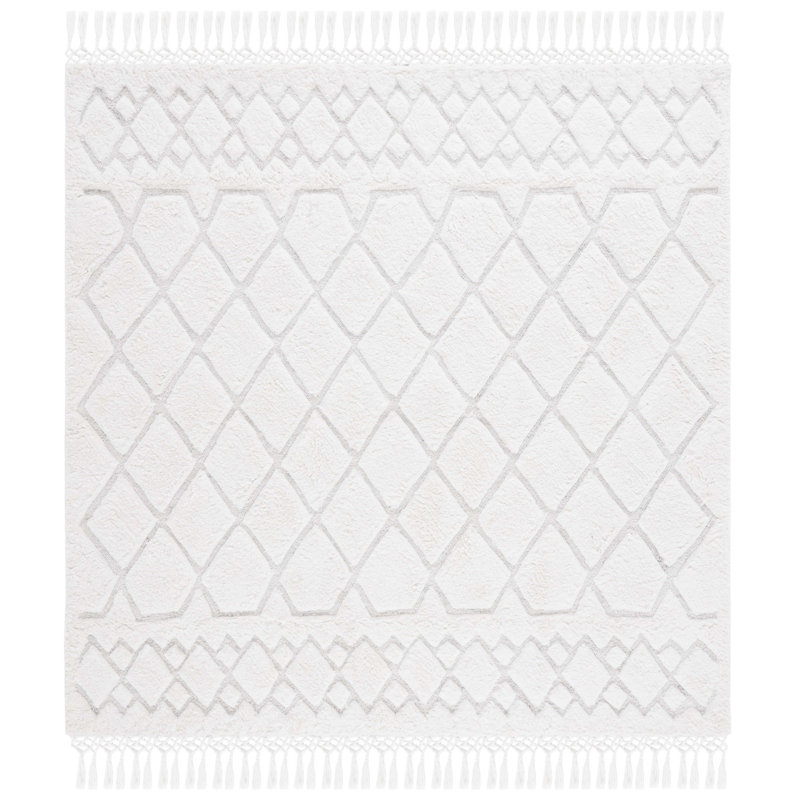 Tapis ivoire touffeté à la main Powell, Carré 7 pi