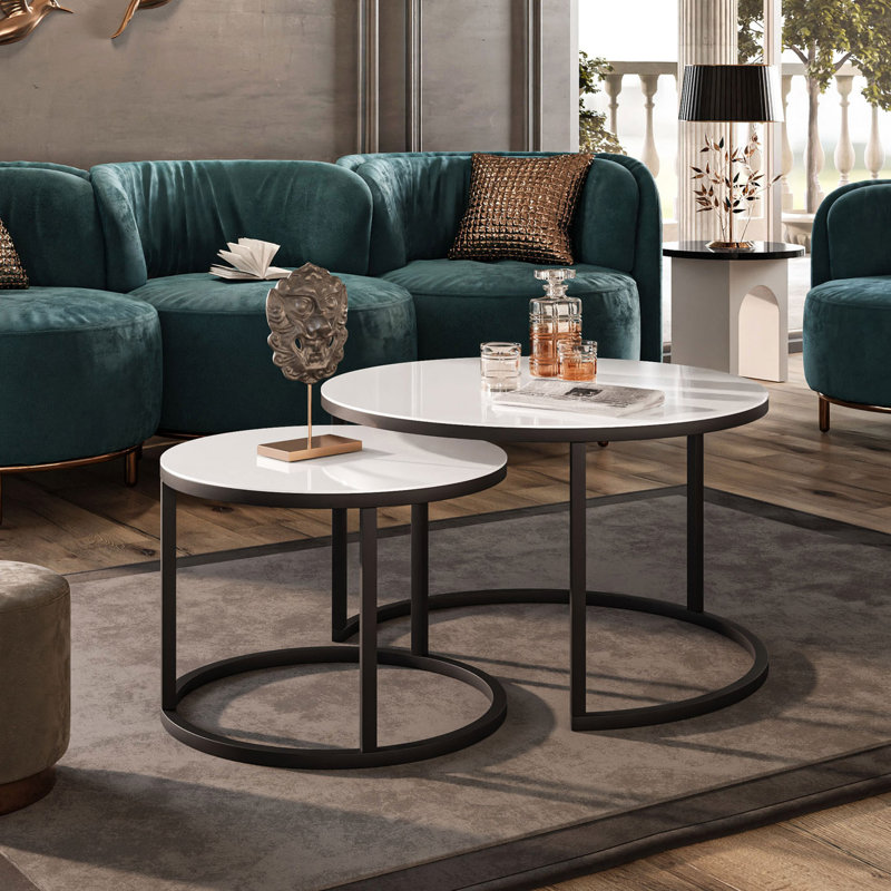Perryton Frame 2 Piece Coffee Table, Black/White