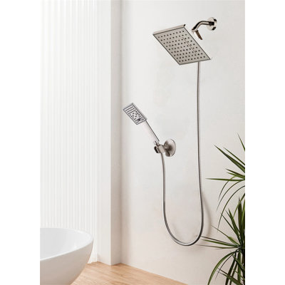8-Inch Square Dual Shower Head Combo With 60-Inch Hose, Adjustable Handheld & Rainfall Shower Set, 3-Way Diverter & Wall Bracket