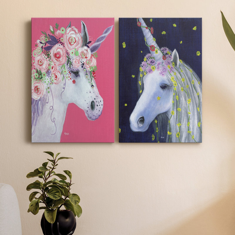 Licorne III - ensemble de 2 peintures, H 60 po x l 80 po x P 2 po, Toile tendue