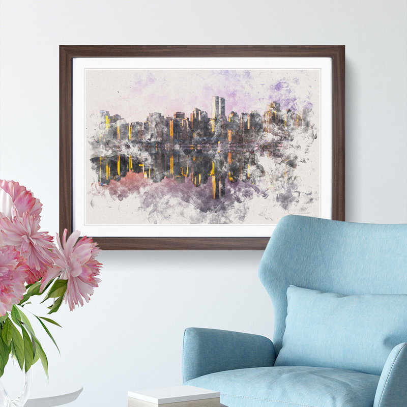 The Vancouver Skyline - Framed Print, 45cm H x 63cm W x 2cm D, Walnut Framed