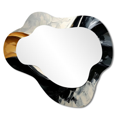 Parallel Waves Of Black And Cream Fusions I - Abstract Realism Irregular Asymmetrical Mirror, Modern Wall Mirror, Printed on Metal