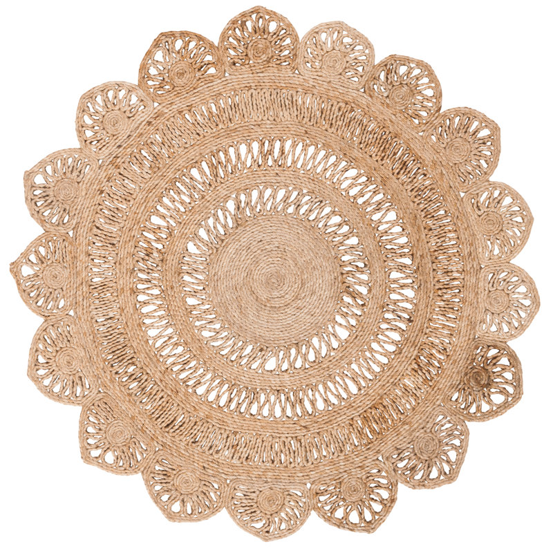 Tapis de couleur unie en jute tissé à la main Tirto, Rond 4 pi