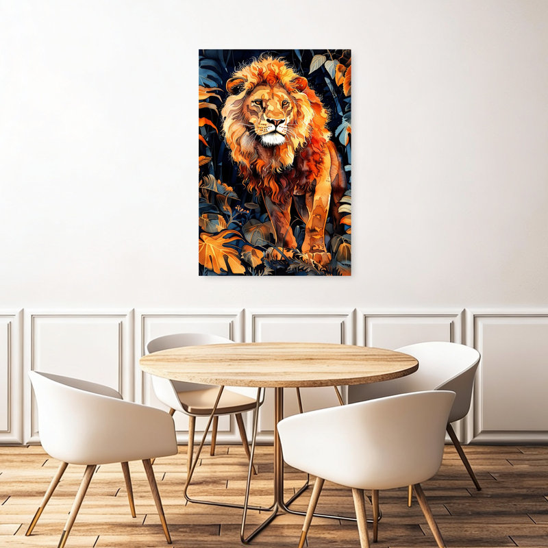 «Majestic Jungle Lion Abstract Forest Landscape», art mural, 48" H x 32" W
