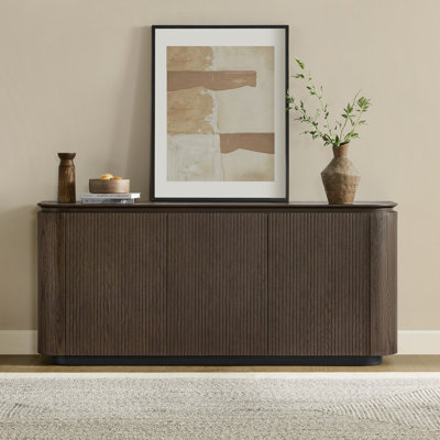 Walraven 71" Modern Dark Oak Veneer 3-Door Fluted Sideboard with Adjustable Storage