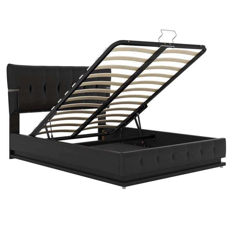  Lit plateforme avec rangement hydraulique Onder, Double, Noir