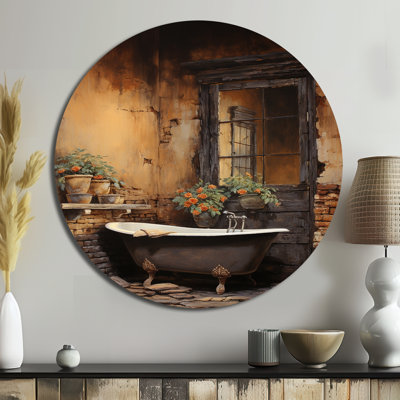 «Bathroom Bathroom Rustic Charm I - Humour», art rond en métal