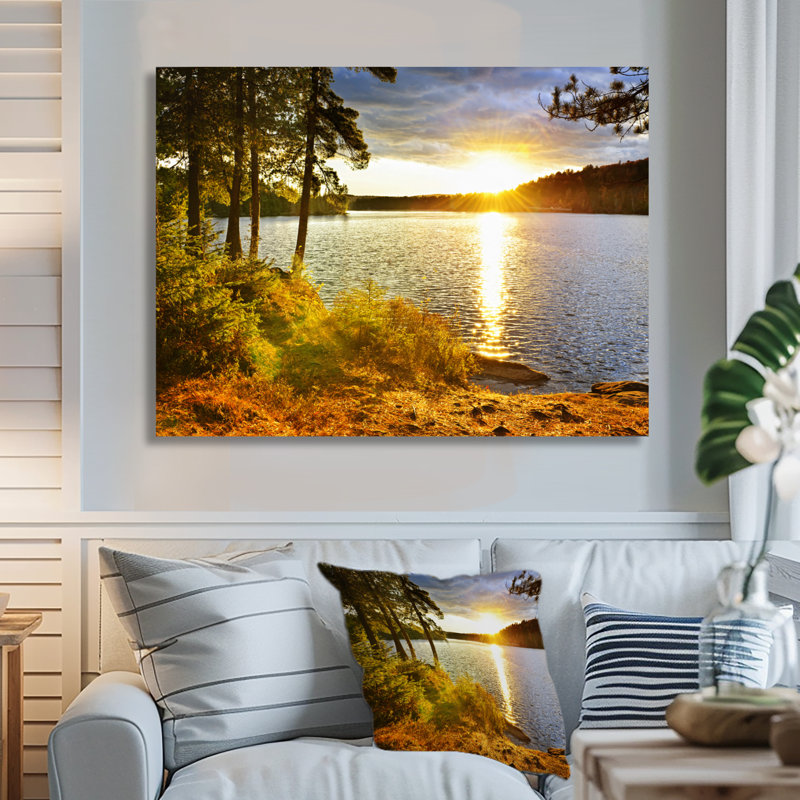 Magnifique vue du coucher de soleil sur le lac - reproduction de photo de lac, H 30 po x l 40 po, Ne s’applique pas