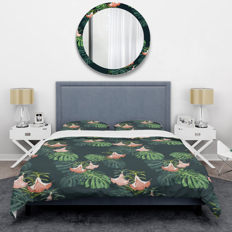 Dark and Bright Jungle Leaves - Ensemble de housse de couette à motif floral - Microfibre de polyester
