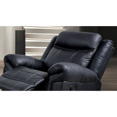 Transitional Style Glider Recliner Contrast Welt Black Finish Faux Leather Material Primary Living Room