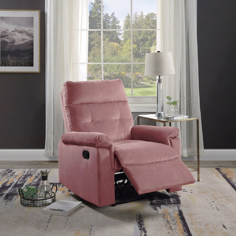 Blush Pink Velvet Manual Recliner - Tufted Back, Plush Armrest, Living Room Furniture