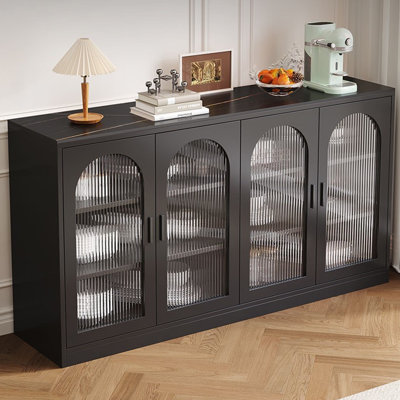 31.49" Black Manufactured Wood + Stone Sideboard