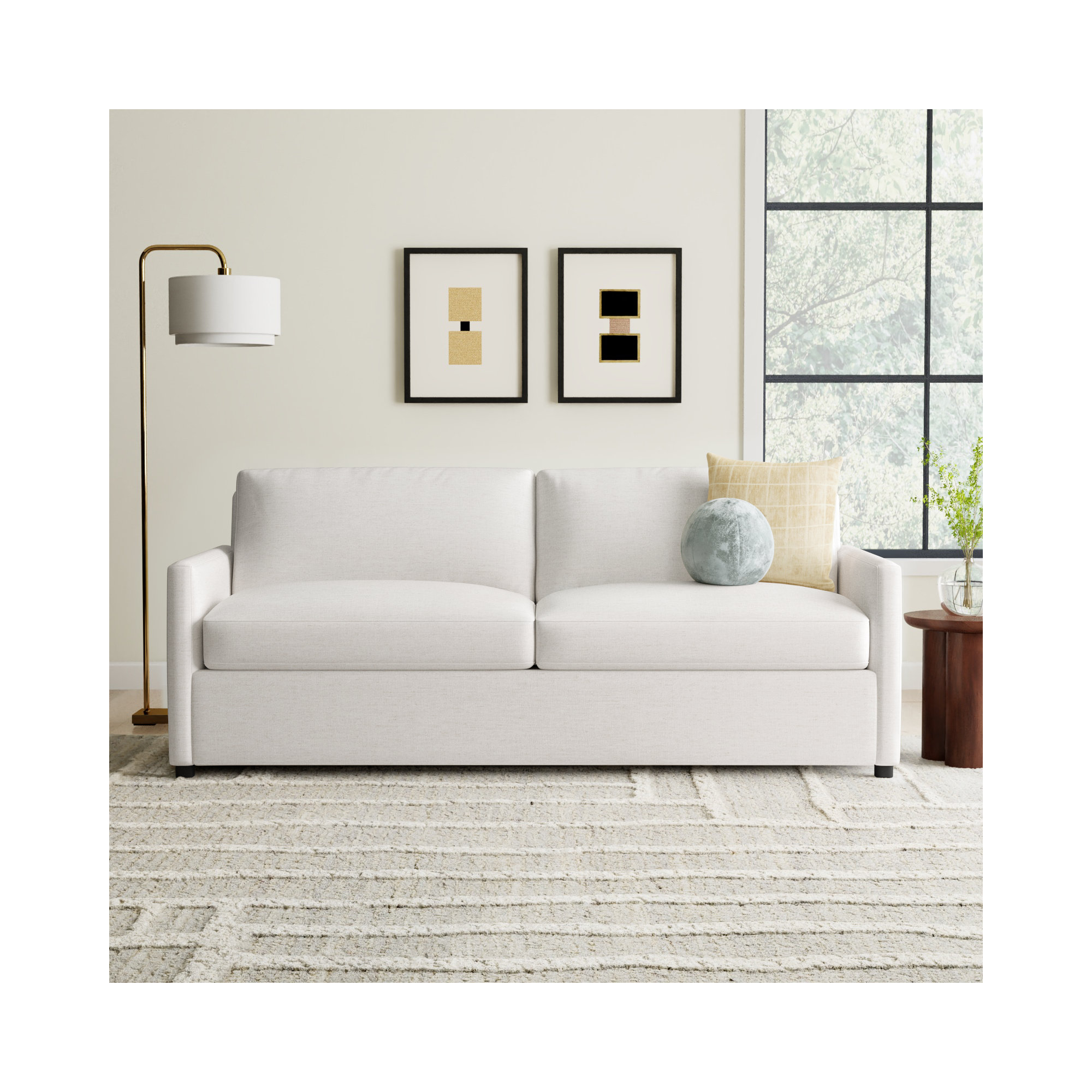 Damari 84" Upholstered Queen Sleeper Sofa, Nomad Snow Crypton® Chenille