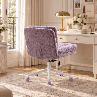Chaise de bureau et coiffeuse pivotante réglable en fausse fourrure avec assise plus large