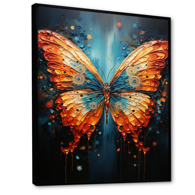 Humaima, surréalisme, le papillon cosmique sur toile, H 20 po x l 12 po x P 1 po, Cadre flottant noir