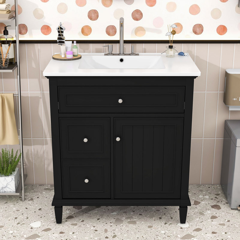 Meuble-lavabo Ã©lÃ©gant avec lavabo â€“ tiroirs et finition rÃ©sistante Ã  l'humiditÃ©, Noir