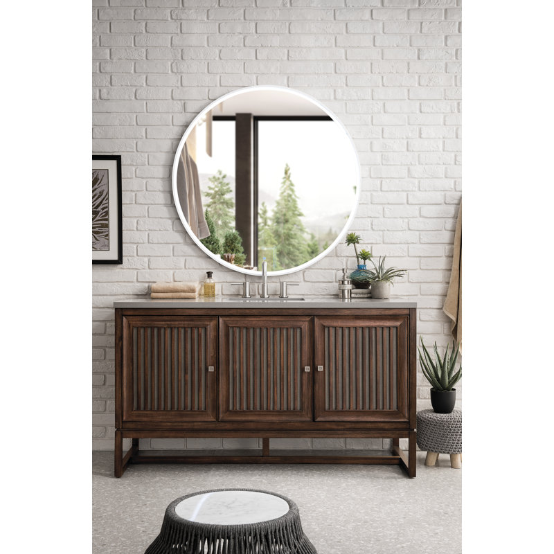 Athens 60'' W Single Vanity, 8" Widespread, Glossy White, Carrara White