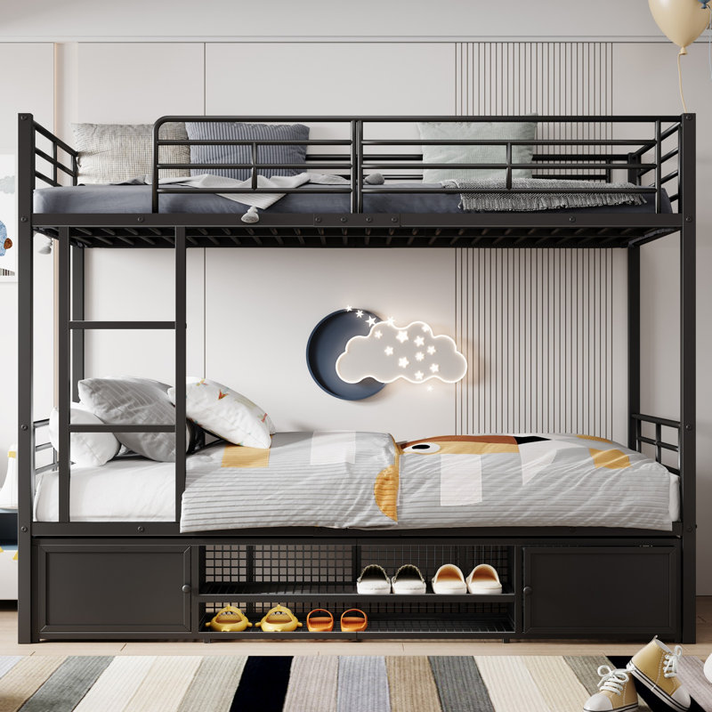 European Single (90 X 200 Cm) Bunk Bed with Storage Included with Built-in Ladder Included, Black