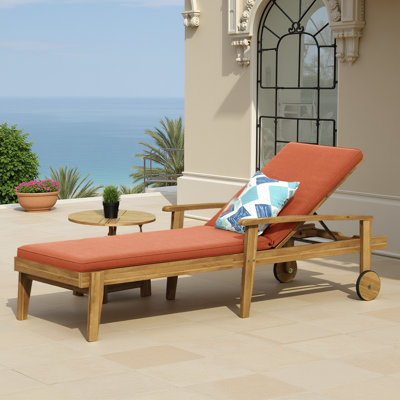 Chaise longue d'extérieur, fauteuil inclinable réglable en bois d'acacia avec coussin résistant à l'eau