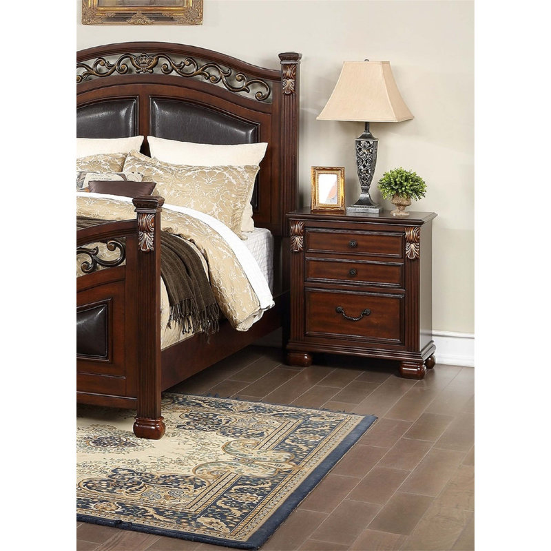 Table de chevet traditionnelle en bois avec tiroirs, finition cerisier élégante, parfaite pour le rangement et le style de la chambre à coucher